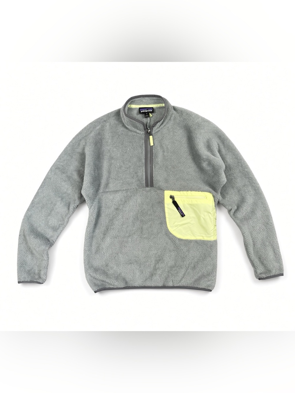 Patagonia Womens S Gray Fleece 1/4 Zip Yellow Pocket